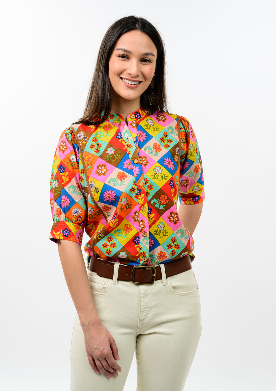 Multi Block Patch Floral Top