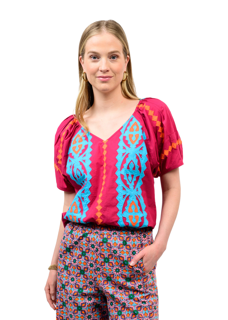Berry Applique V-neck Top