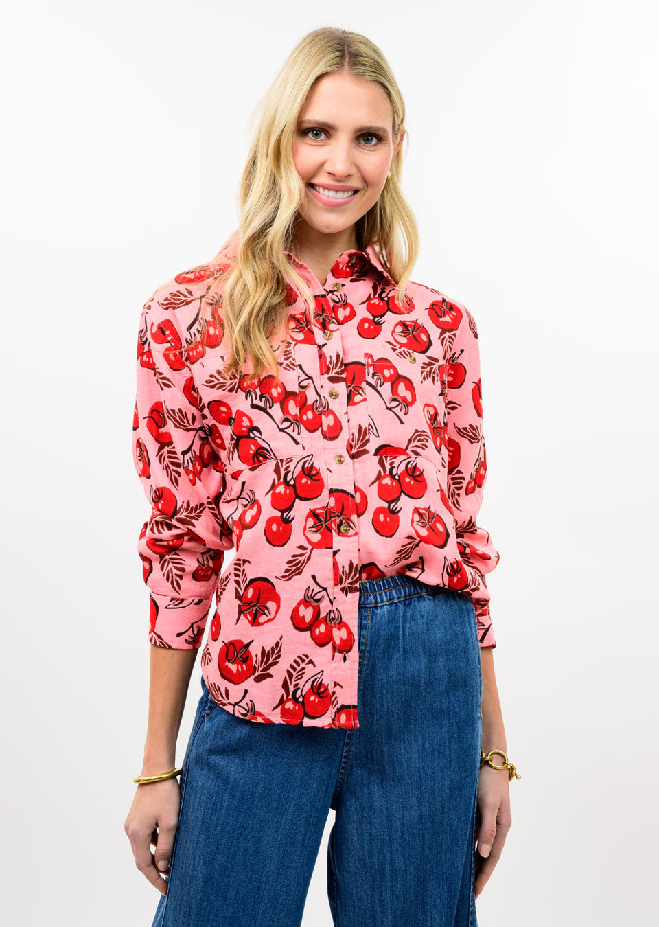 Pink Tomato Print Camp Shirt