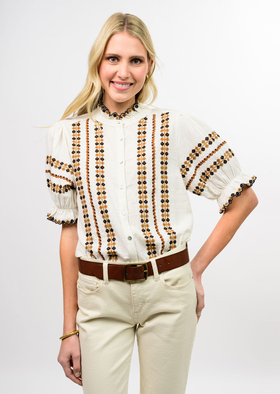 Ivory/Black Embroidered Top