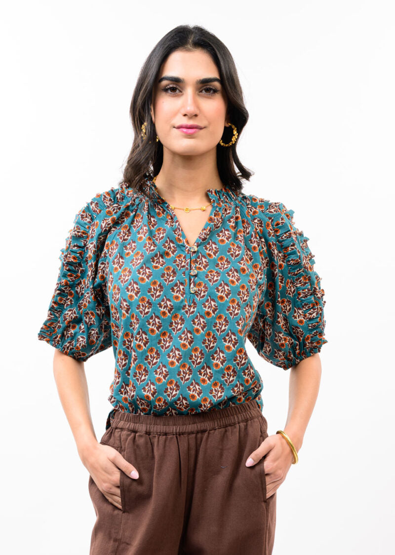 Turquoise Floral Top