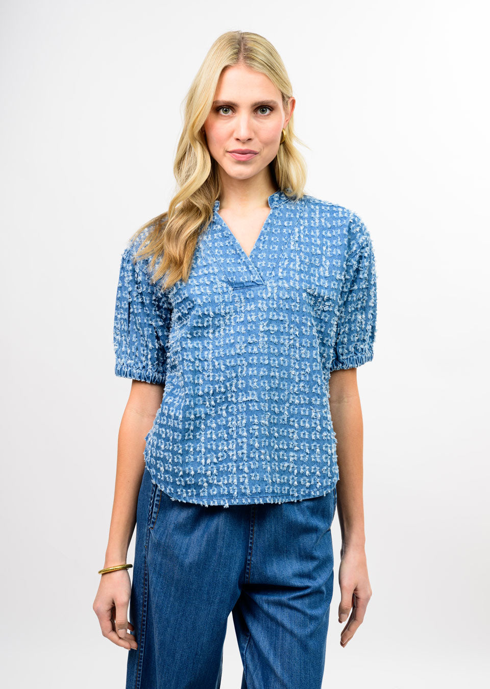 Indigo Distressed Denim Popover