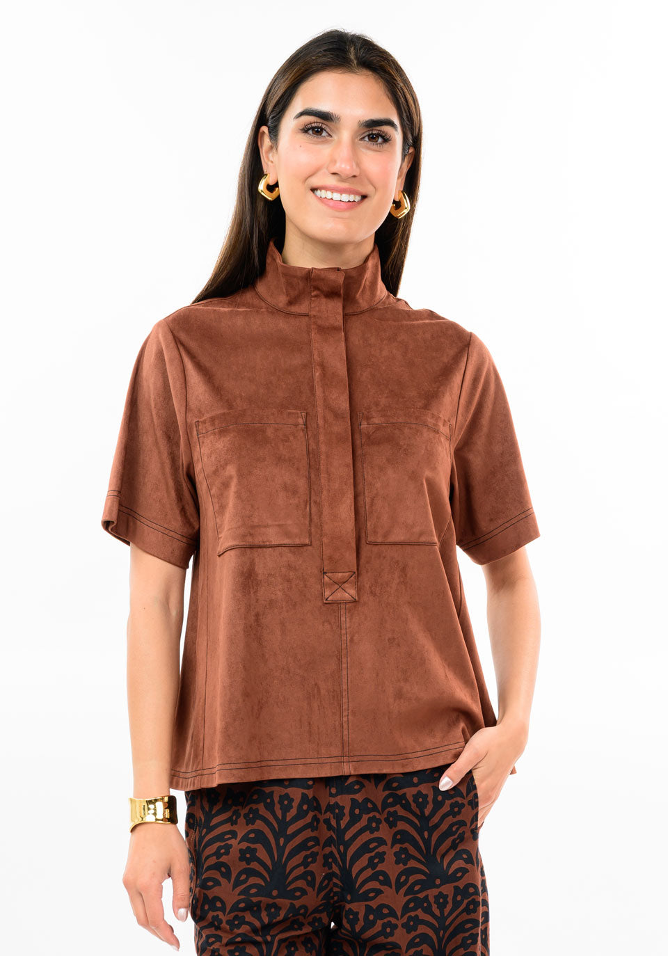 Brown Suede Swing Top