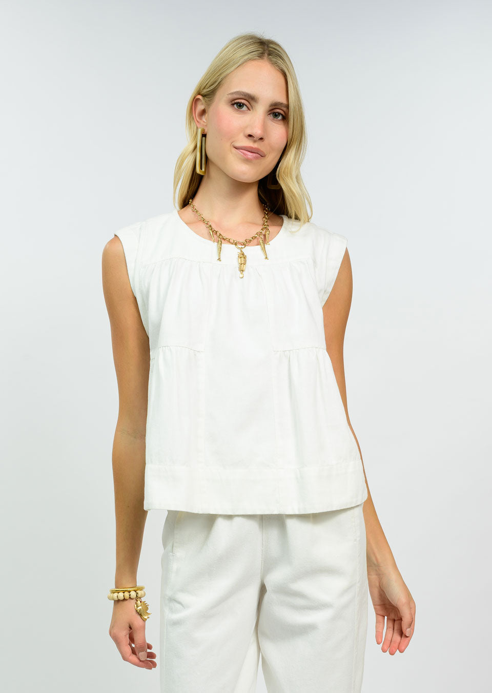 Denim White Tank Top