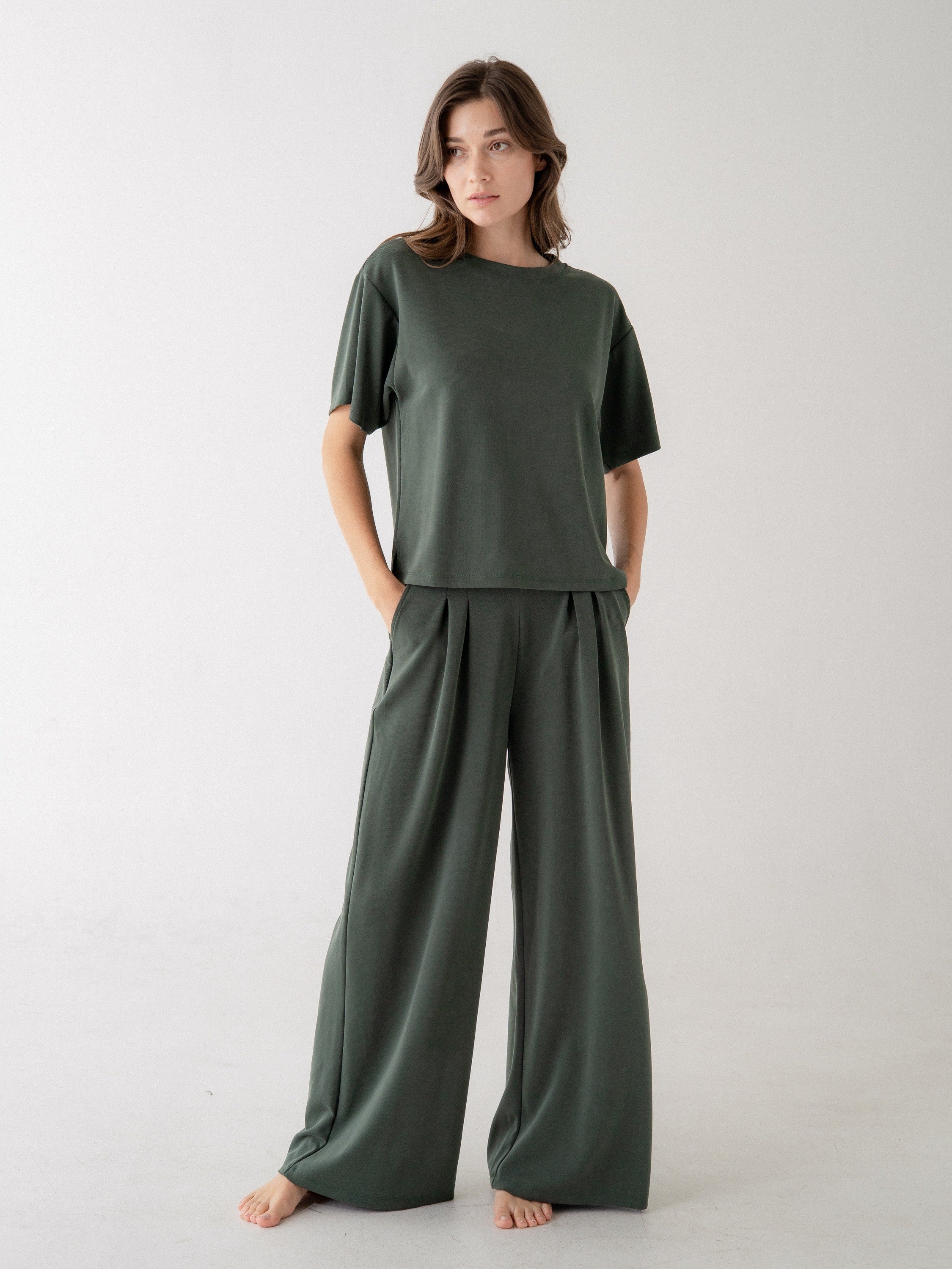 Forest Green Relaxed Short Sleeve with Side Slits