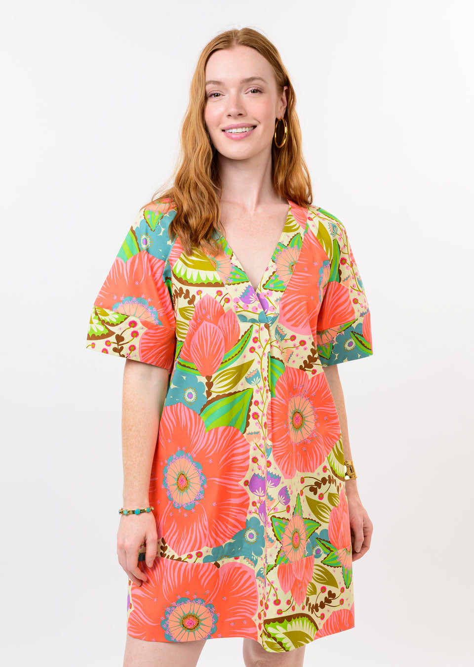 Uncle Frank Coral Bright Floral Dress