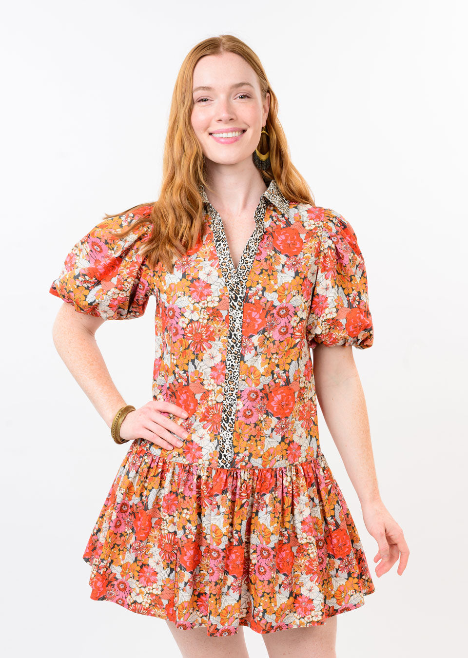 Berry Floral Cheetah Accent Dress