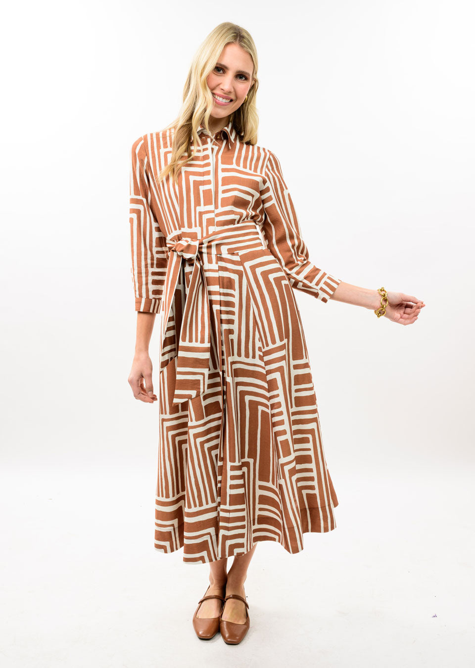 Uncle Frank Caramel Graphic Midi Shirt Dress