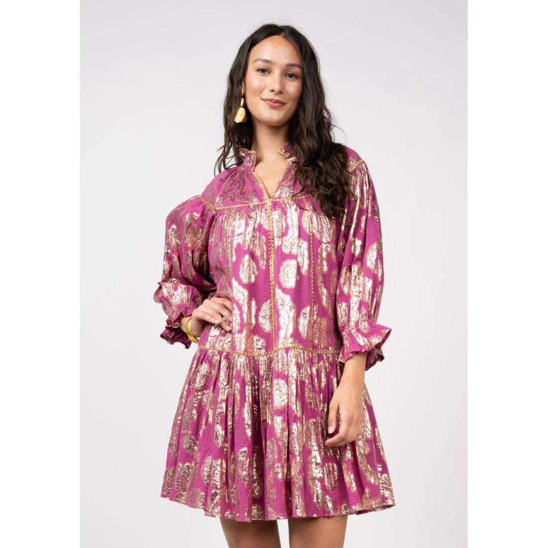 Metallic Roses Swing Dress