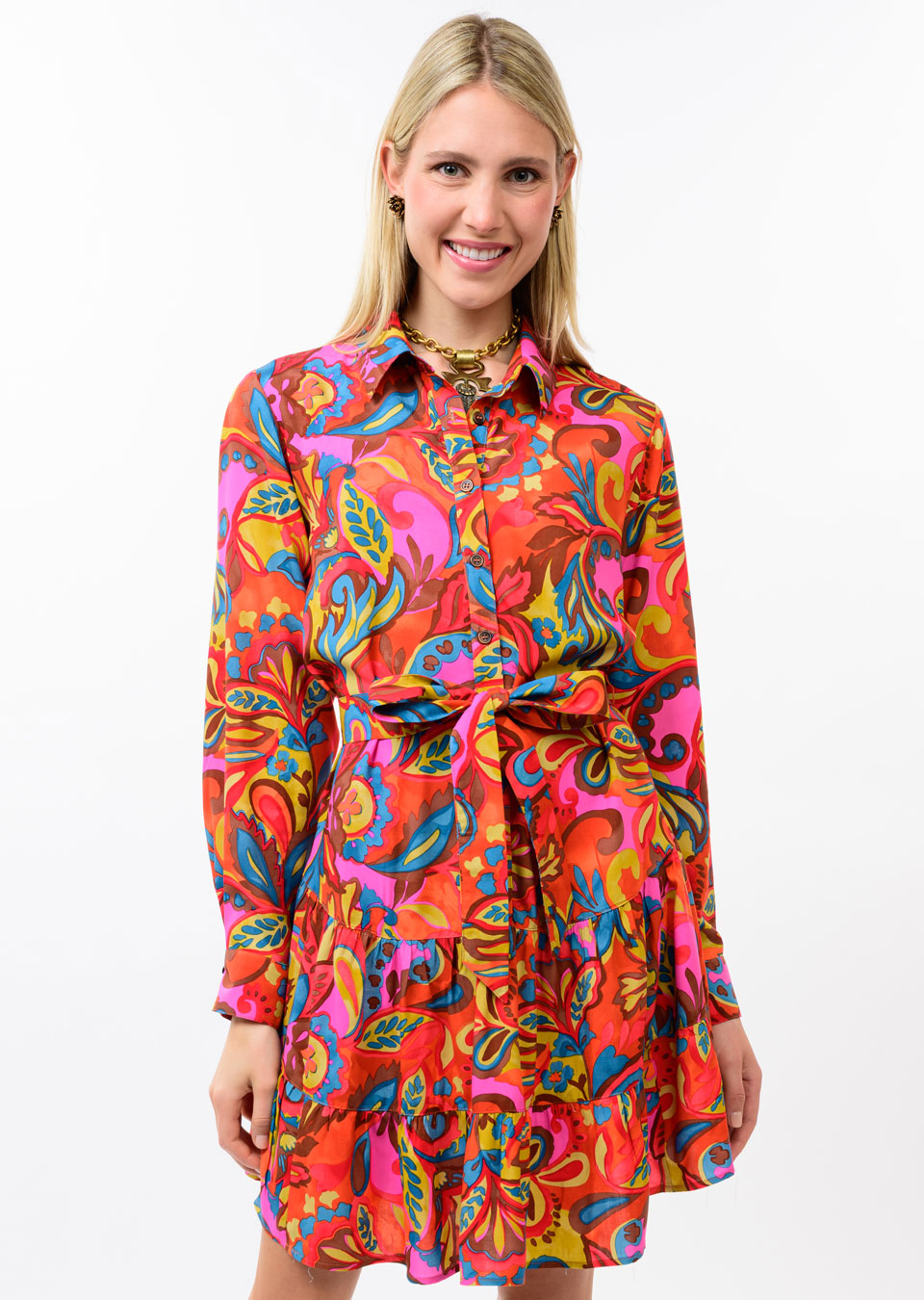 Multi Flounce Hem Shirt Dress