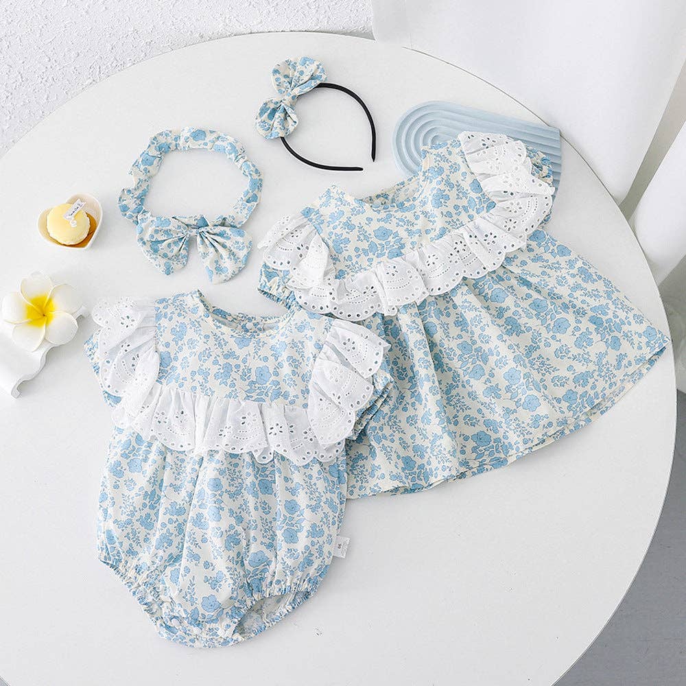 Lace Blue Floral Romper