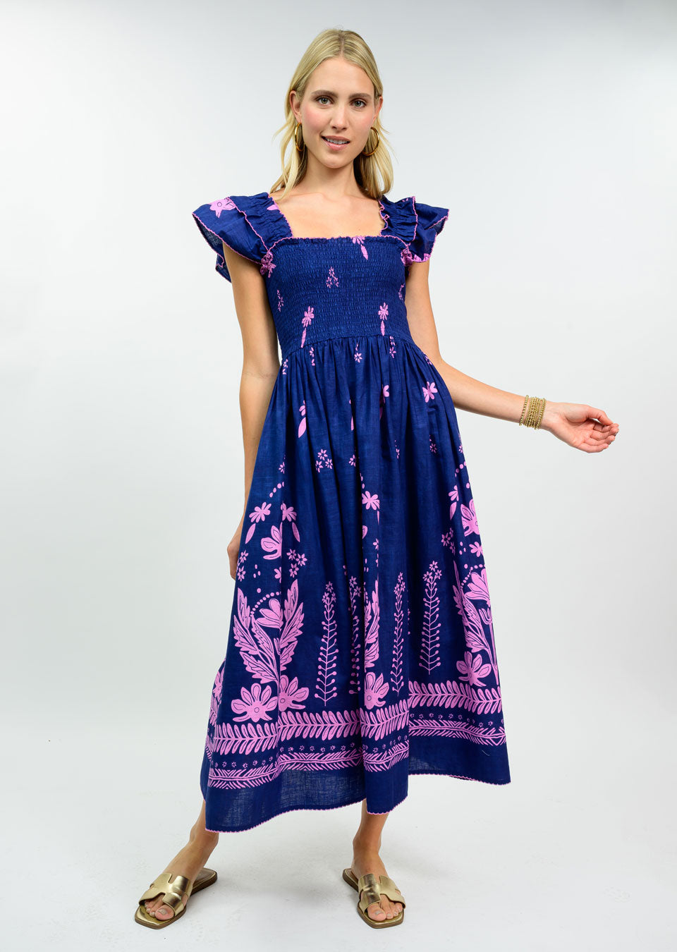 Navy Smocked Border Dress