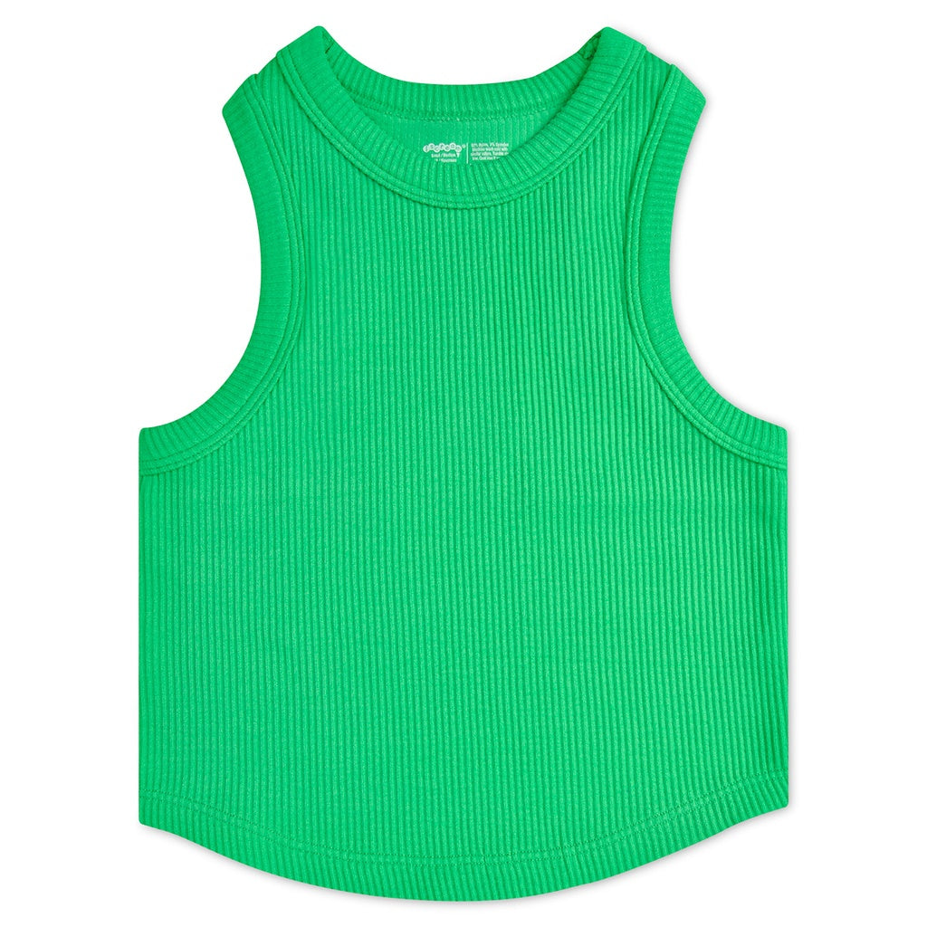Glam Green Cropped Ribbed Tank Top