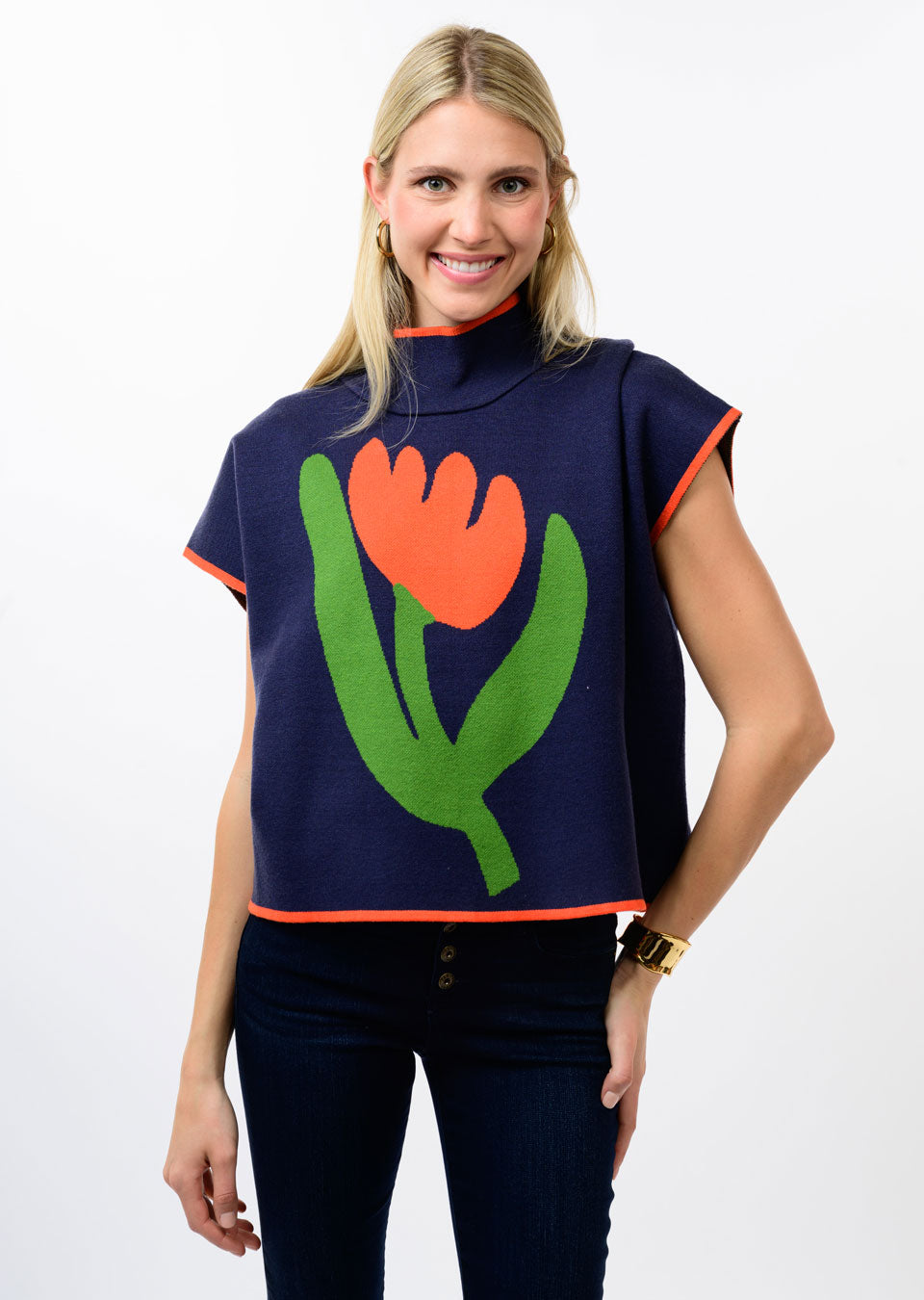 Navy Tulip Popover Sweater