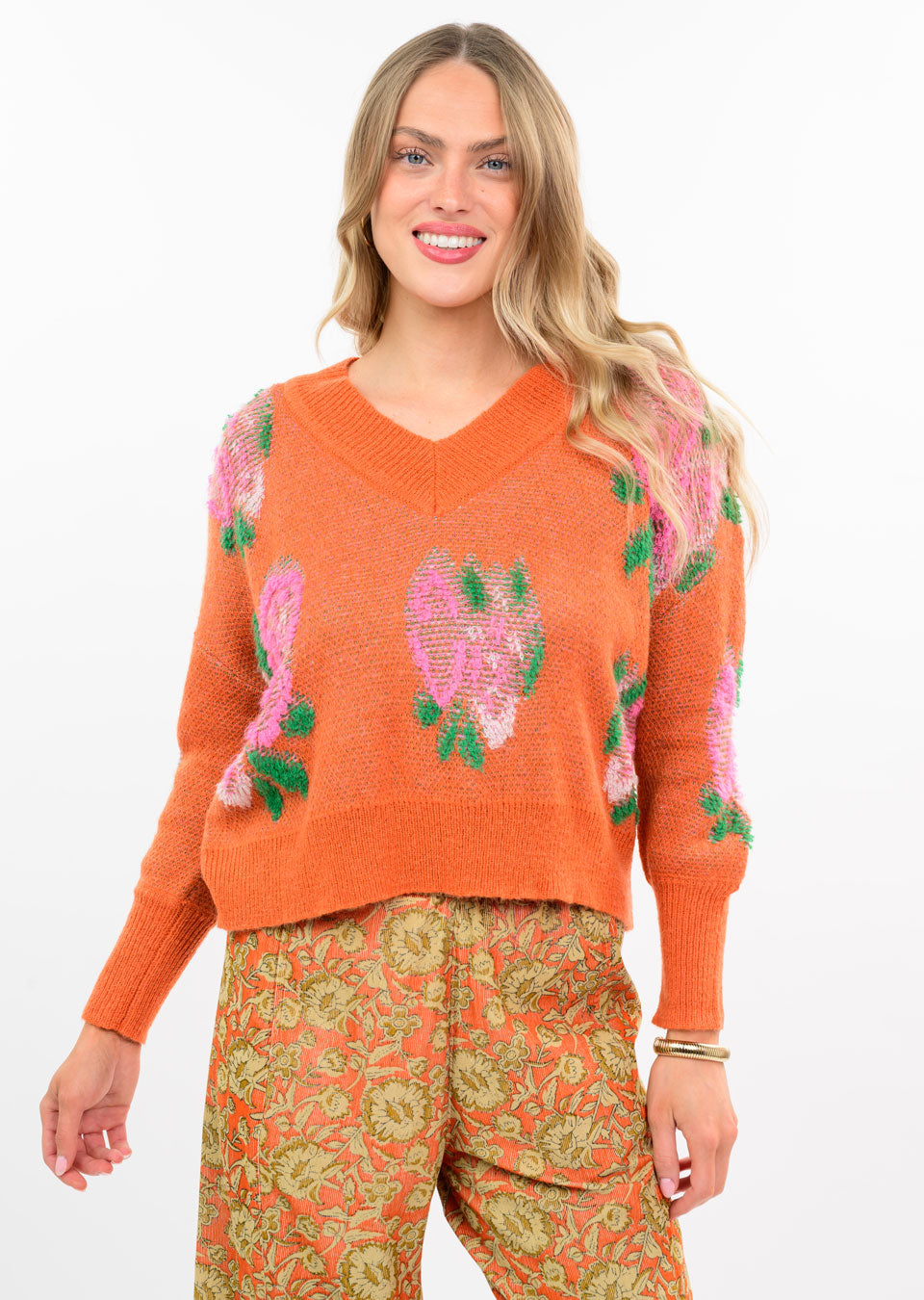 Tangerine 3D Floral Sweatshirt