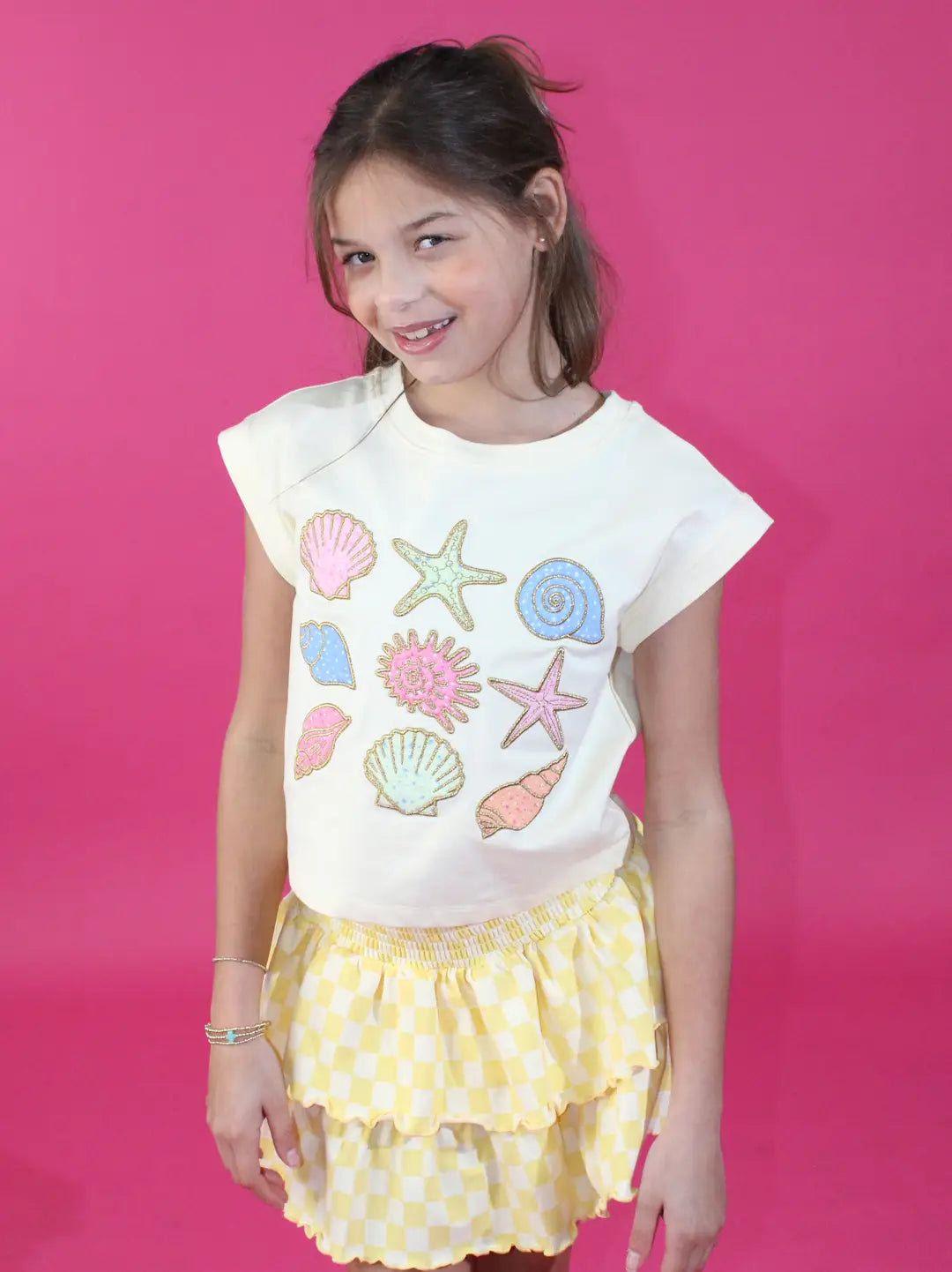 Seashells Applique Tank Top Tween Girls