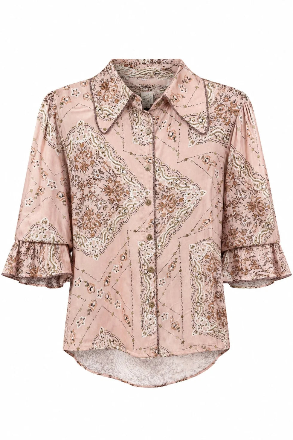 Dusty Rose Bandana Top with Tiered Sleeves