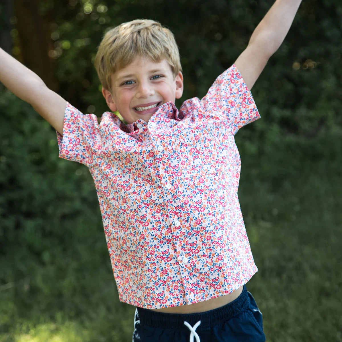 Boys Collar Shirt | Red and Blue Floral