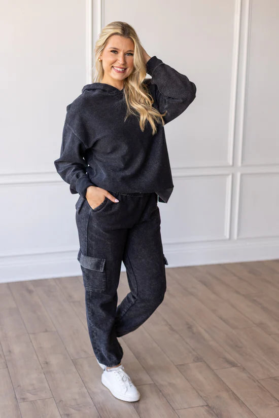CORDED JOGGER - WASHED BLACK