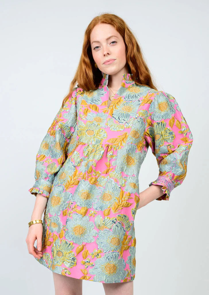 Uncle Frank Brocade Ruffle Trim Dress