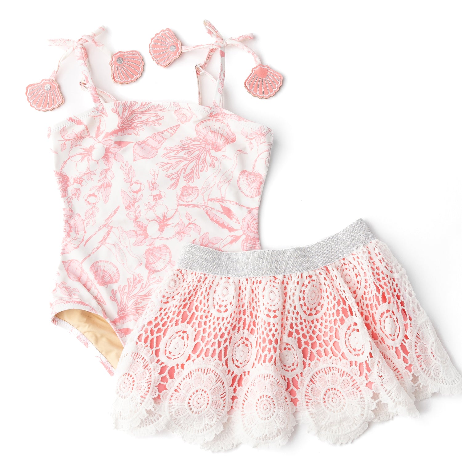 Seaside Toile Girls One Piece & Skirt Swimsuit
