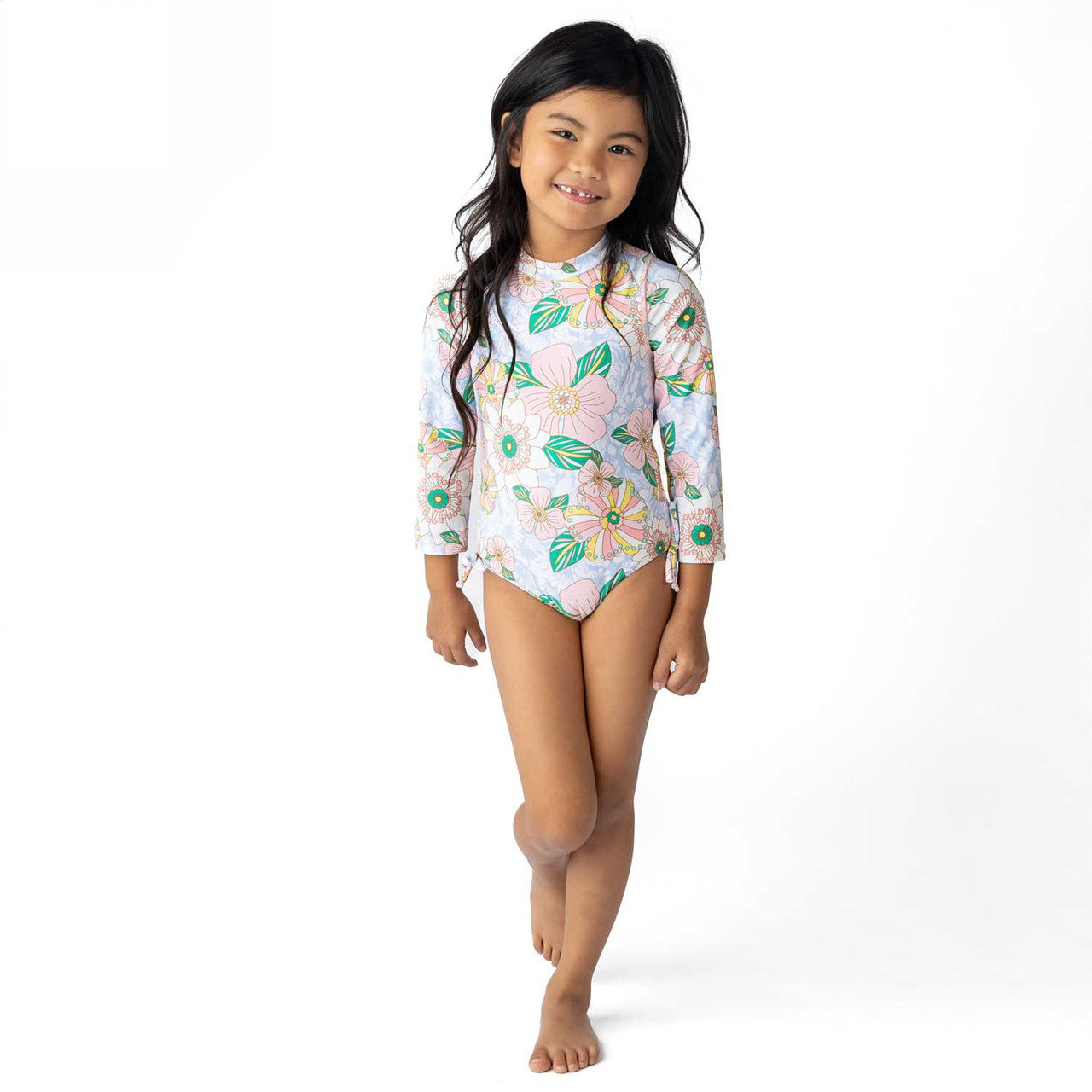 Shade Critter Retro Floral Girls Long Sleeve One Piece Swimsuit