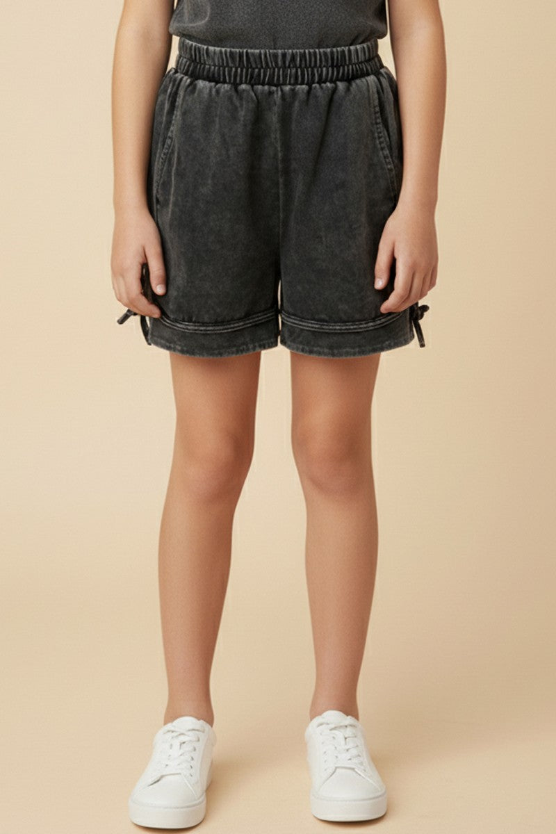 Girls Washed Side Bow Detail Knit Shorts