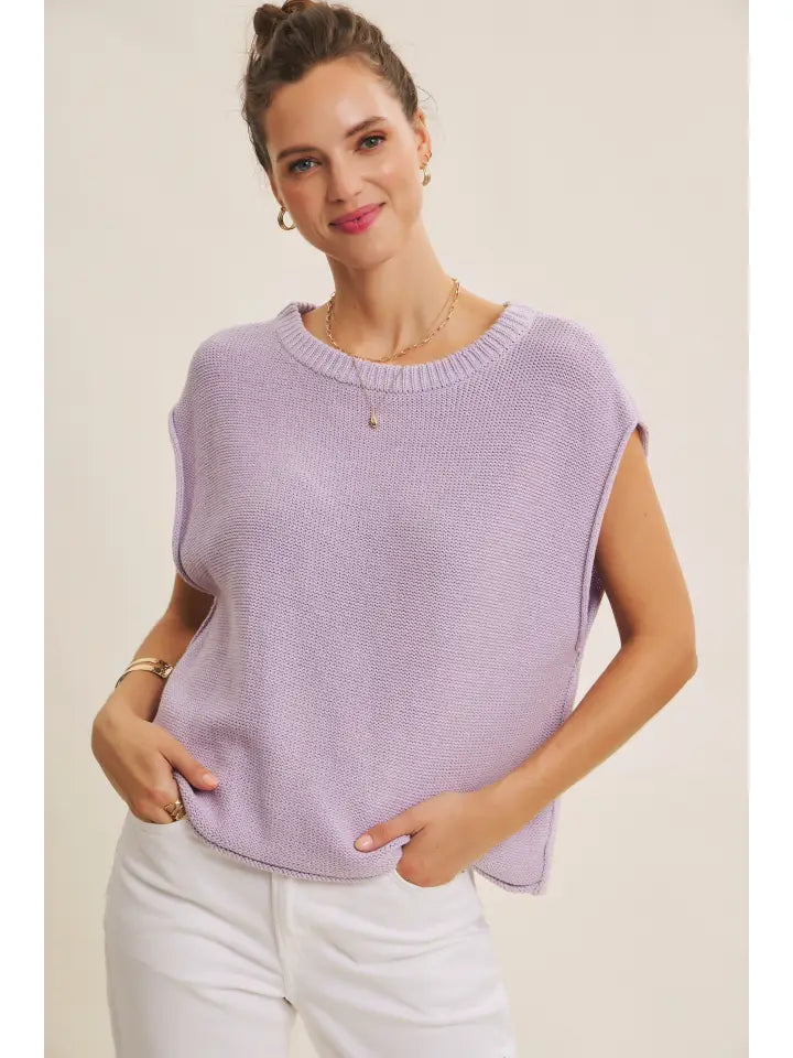 Lavender Effortless Essential Loose Fit Exposed Seam Sweater Vest Top