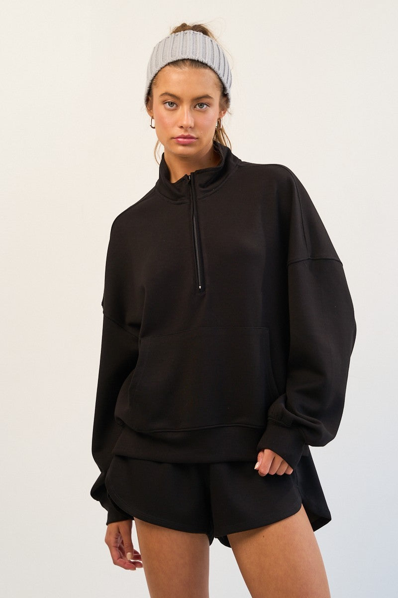 Black Mock Neck Half Zip Up Sweatshirt