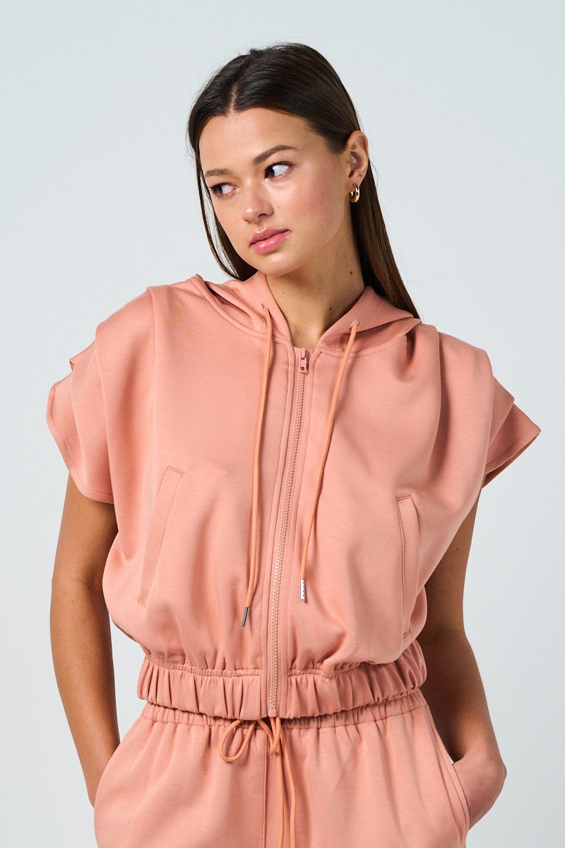 Deep Peach Relaxed Fit Sleeveless Hoodie
