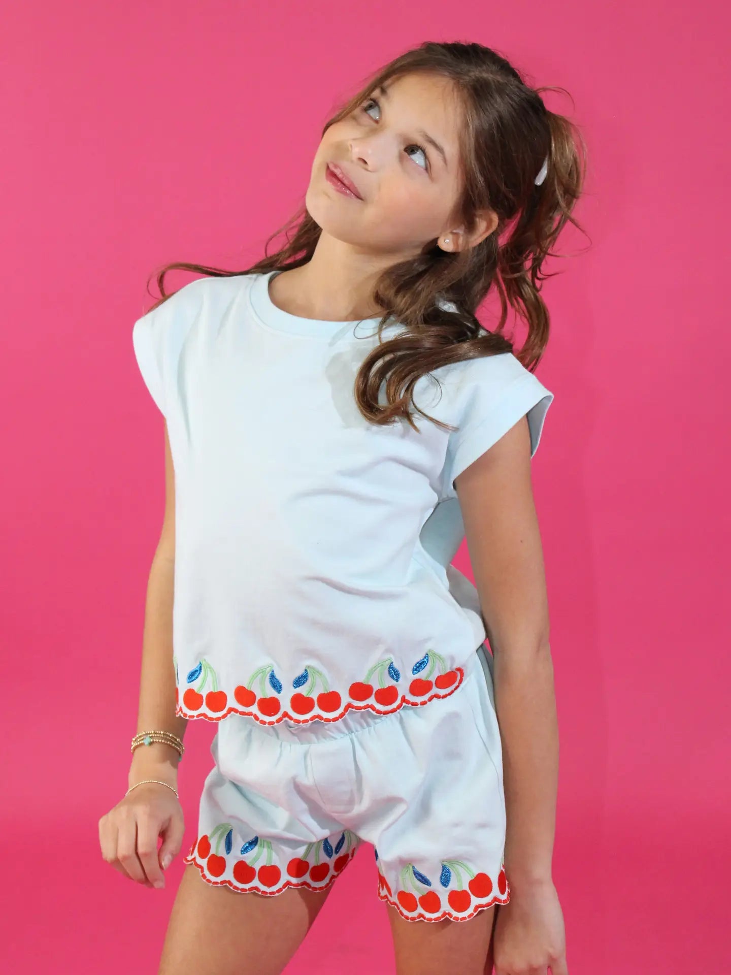 Cherries Embroidered Hem Tank Top Tween Girls
