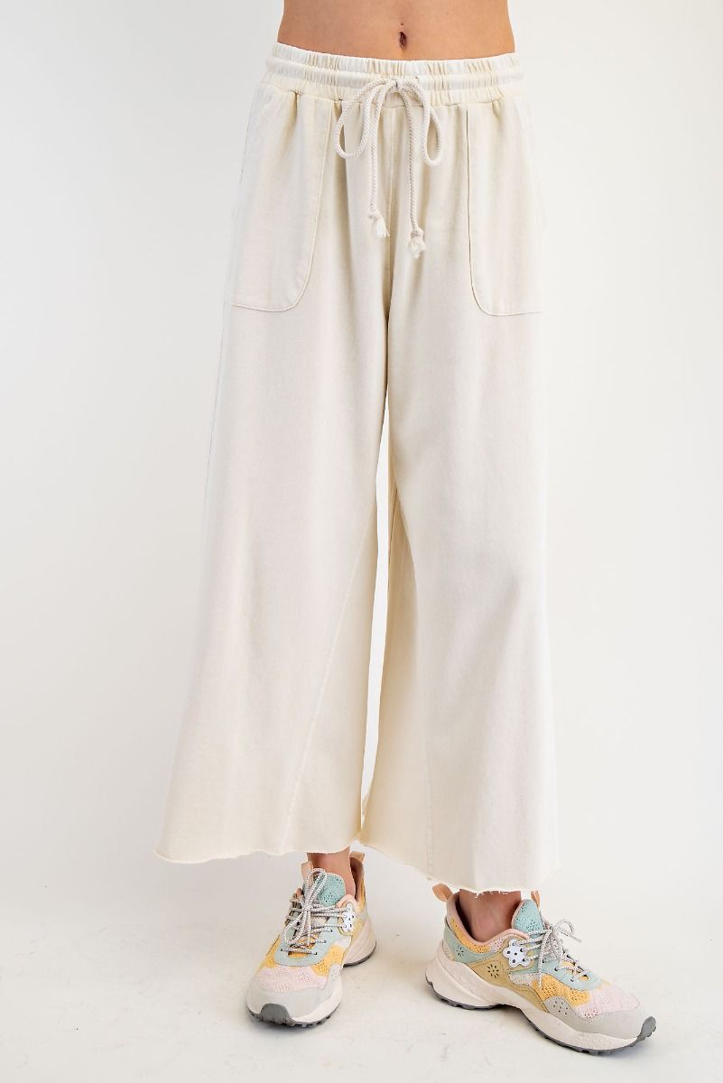 Ecru Washed Terry Knit Wide Pant