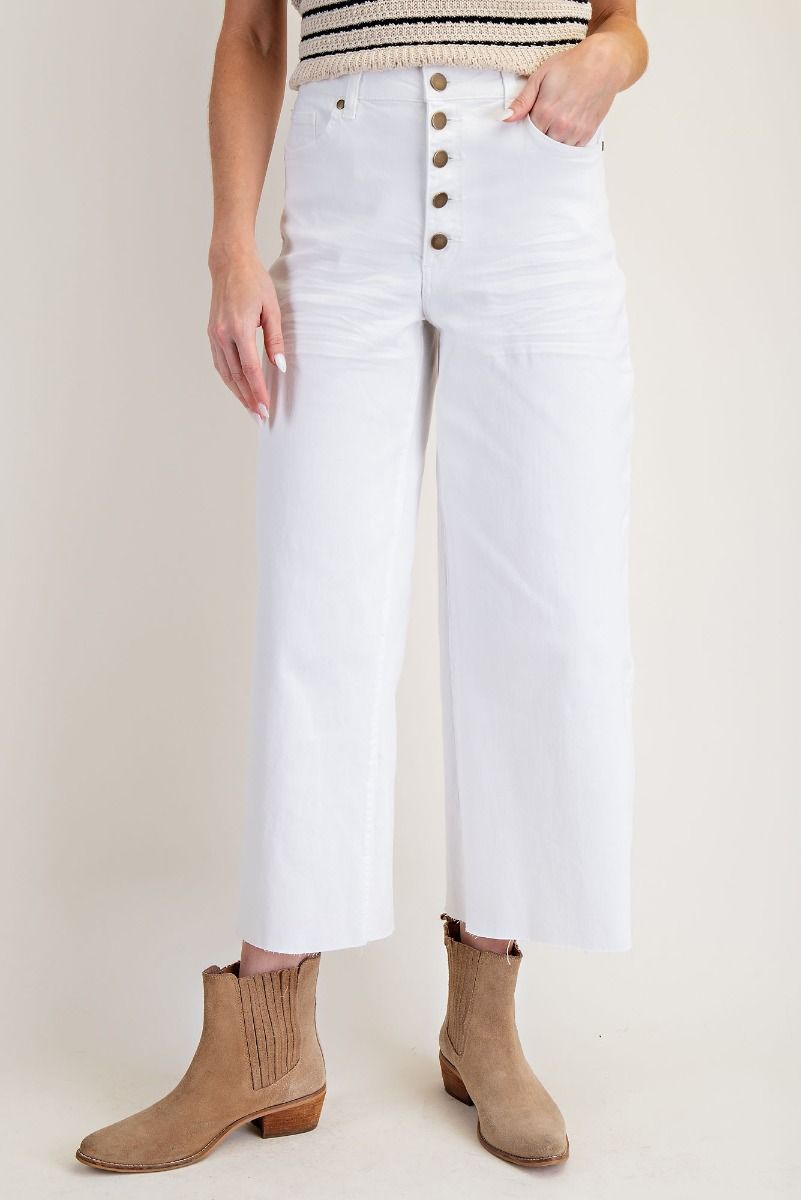 White Button Front Twill Pants