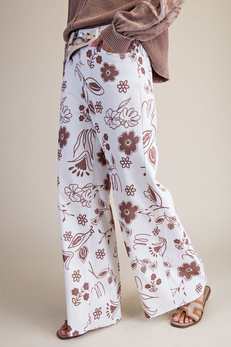 Mocha Printed Washed Twill Wide Pants