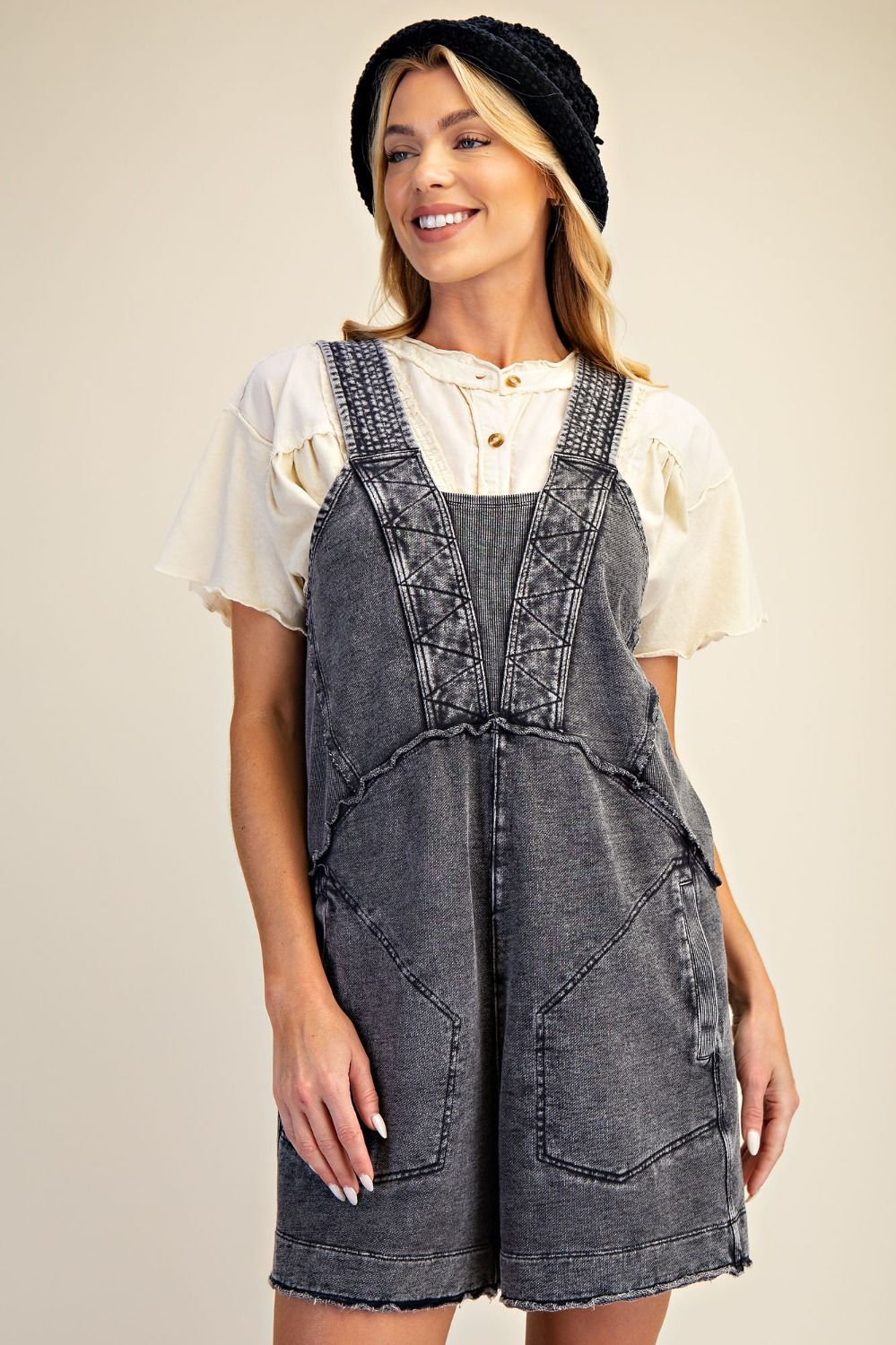 MINERAL WASHED TERRY SHORT ROMPER
