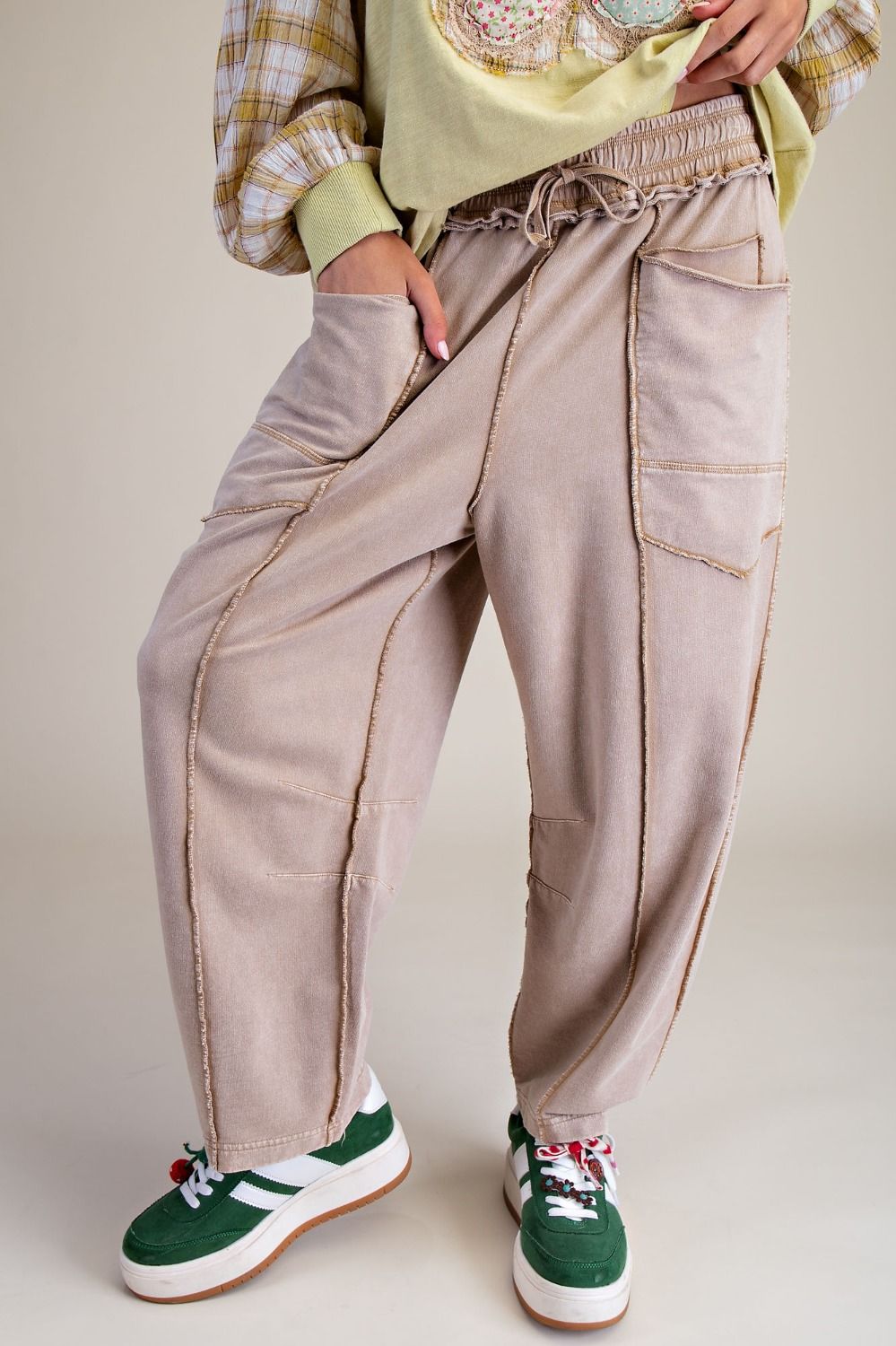 Baked Potato Mineral Washed Terry Knit Barrel Pants