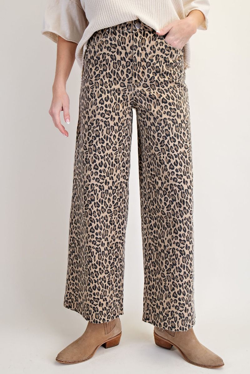 Camel Animal Print Washed Twill Pants