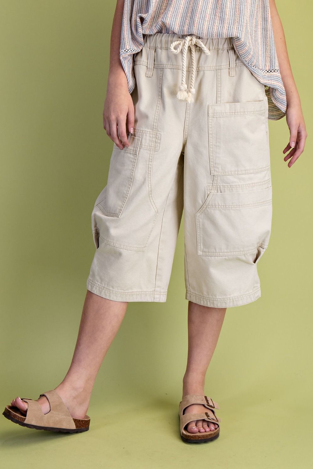 Light Khaki Washed Twill Cargo Bermuda Pant