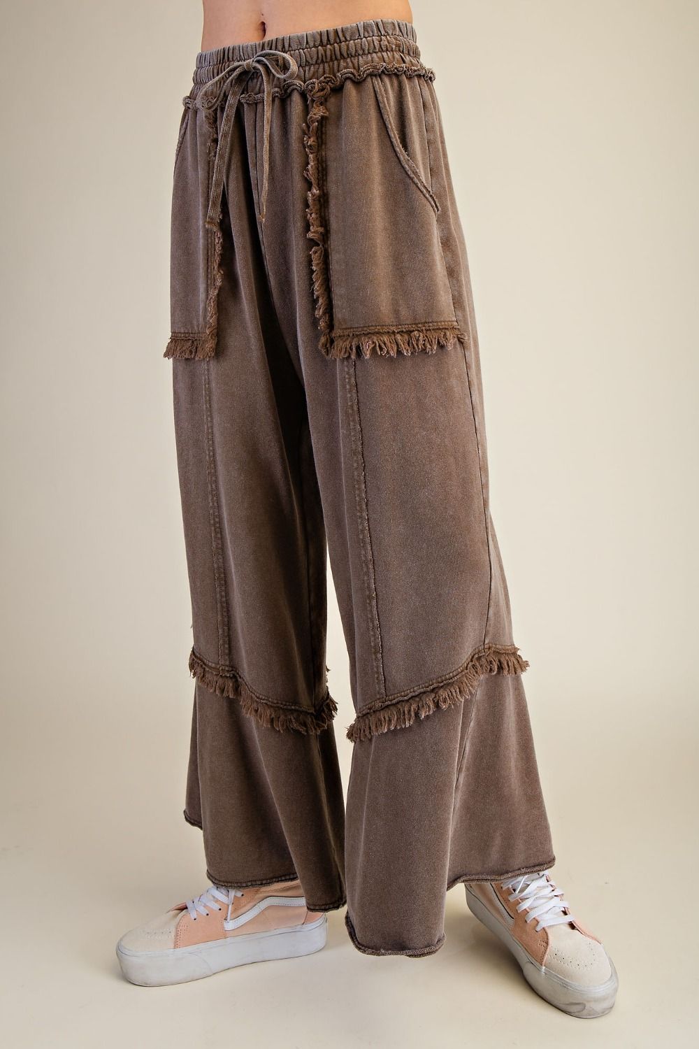 Espresso Wide Leg Mineral Washed Terry Pants
