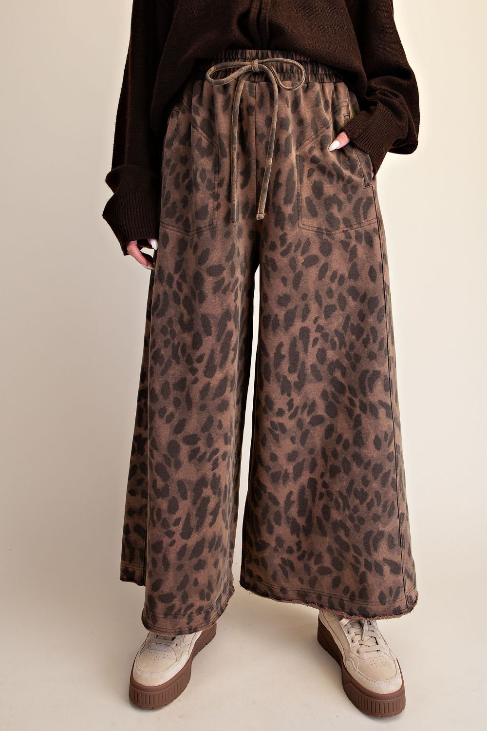 ANIMAL PRINT WASHED TERRY KNIT PANTS