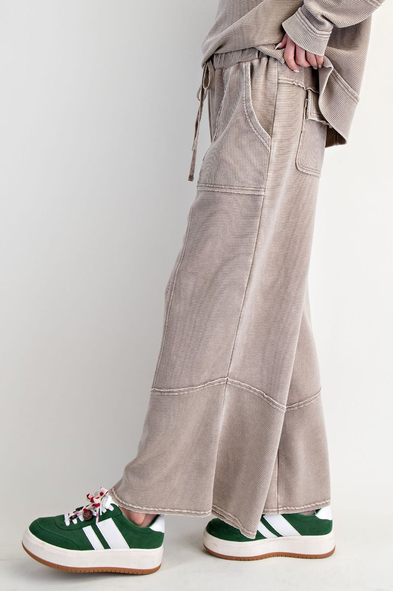 Light Mocha Textured Thermal Washed Pants