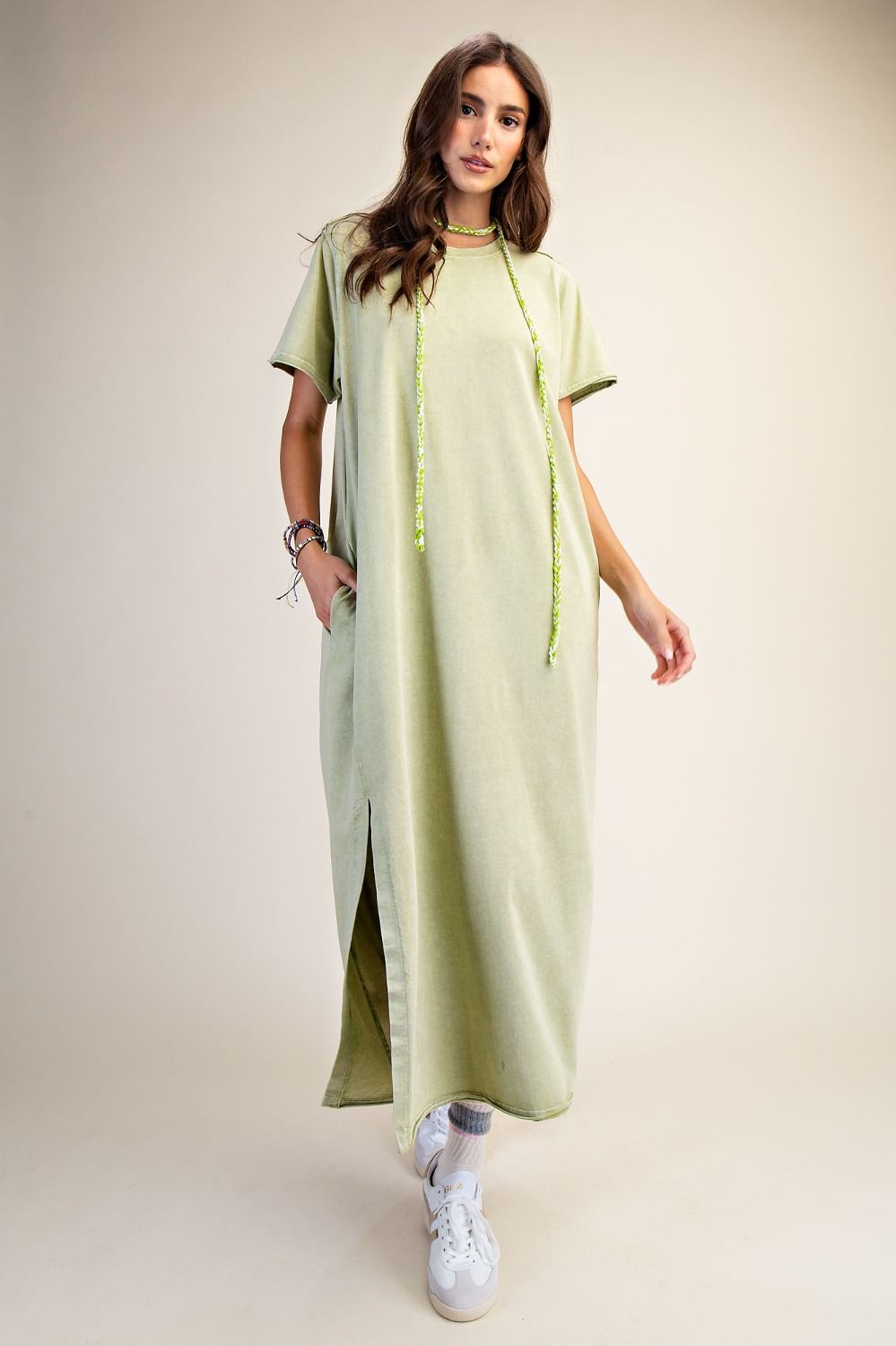 Sage Washed Terry Midi Dress