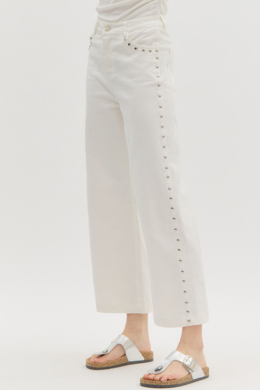 Viv Pant: White Studded High Waist Pants
