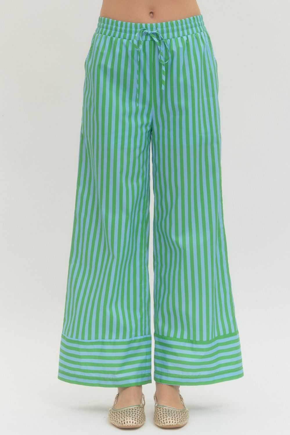 Green Striped Wide Leg Pant