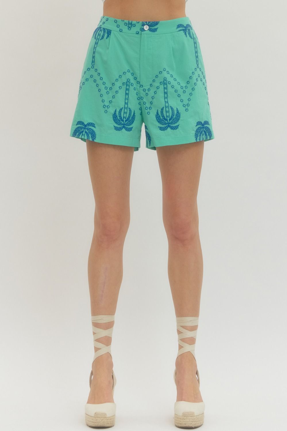 Mint Embroidered Palm Shorts