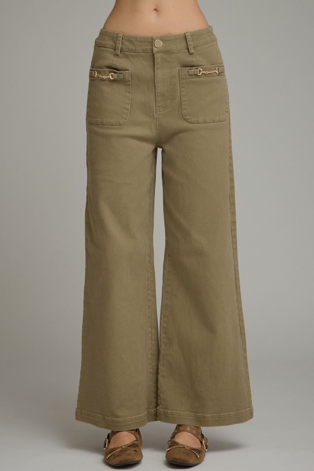 Olive Wide Leg Pant w/ Horse bit Details