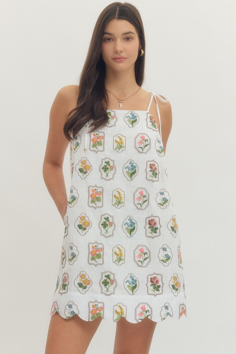 White Floral Embroidered Sleeveless Mini Dress