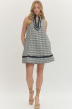 Navy Gingham Sleeveless Mini Dress