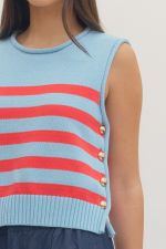 Blue Striped Sleeveless Knit Top
