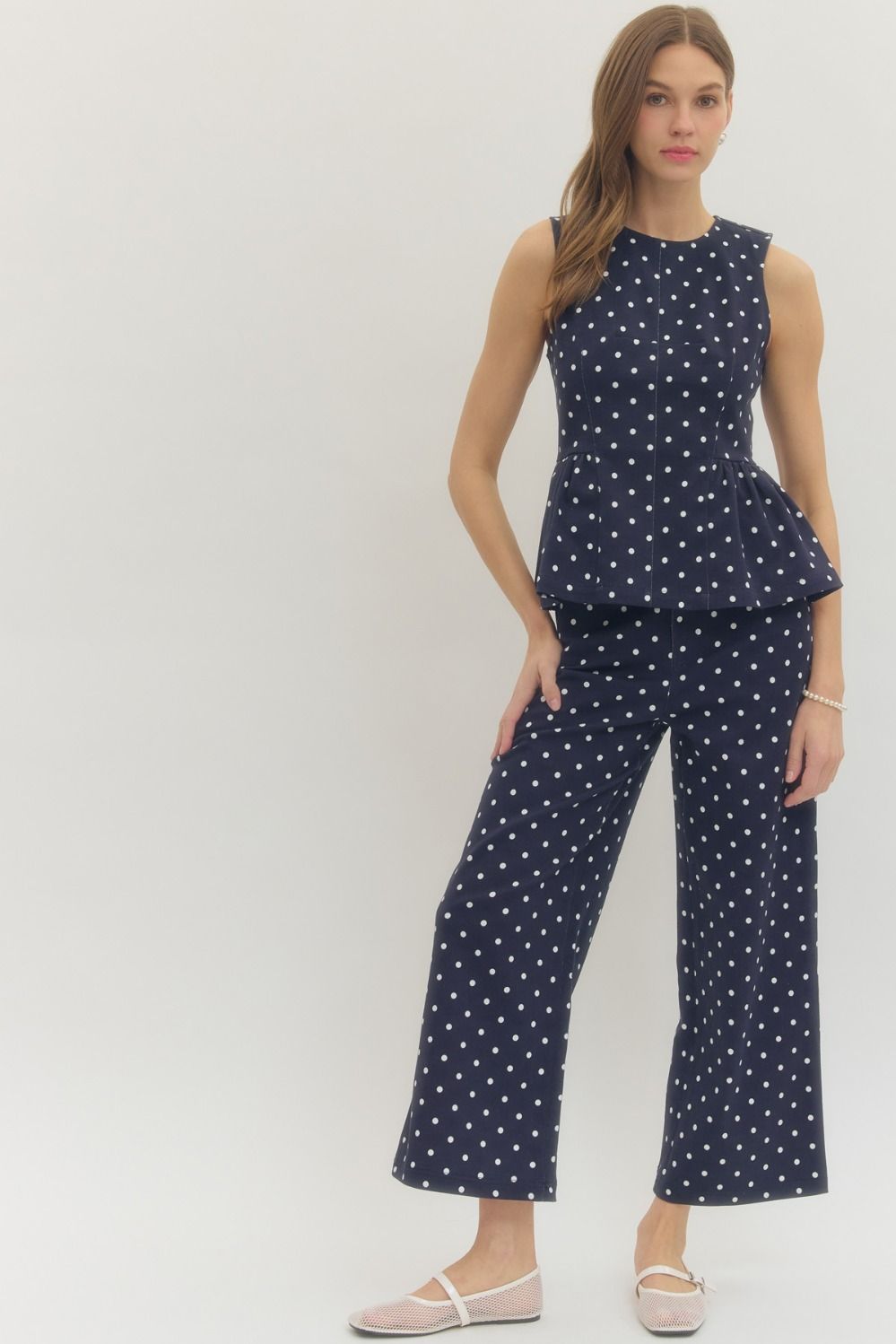 Navy Polka Dot Twill Pants